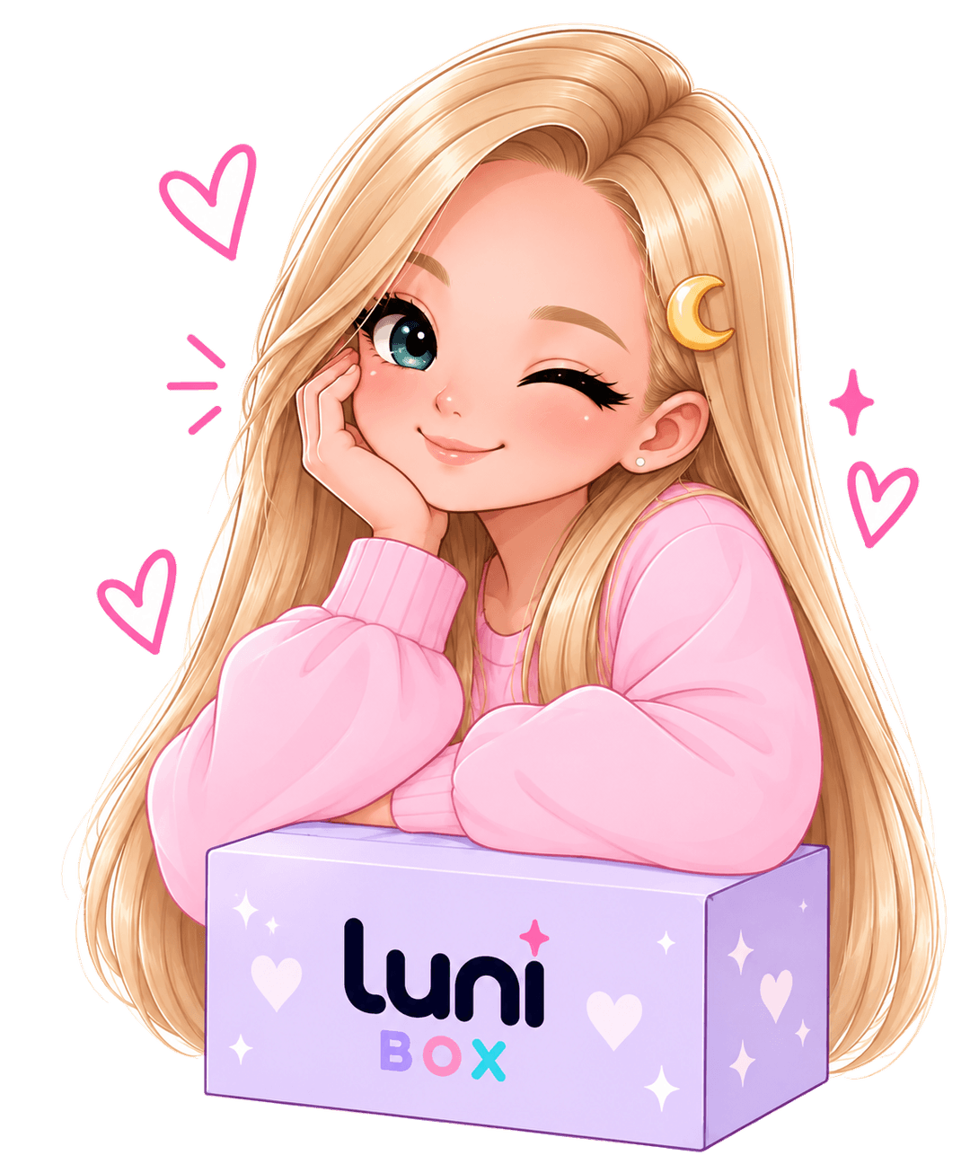דמות Luni נשענת על Luni Box